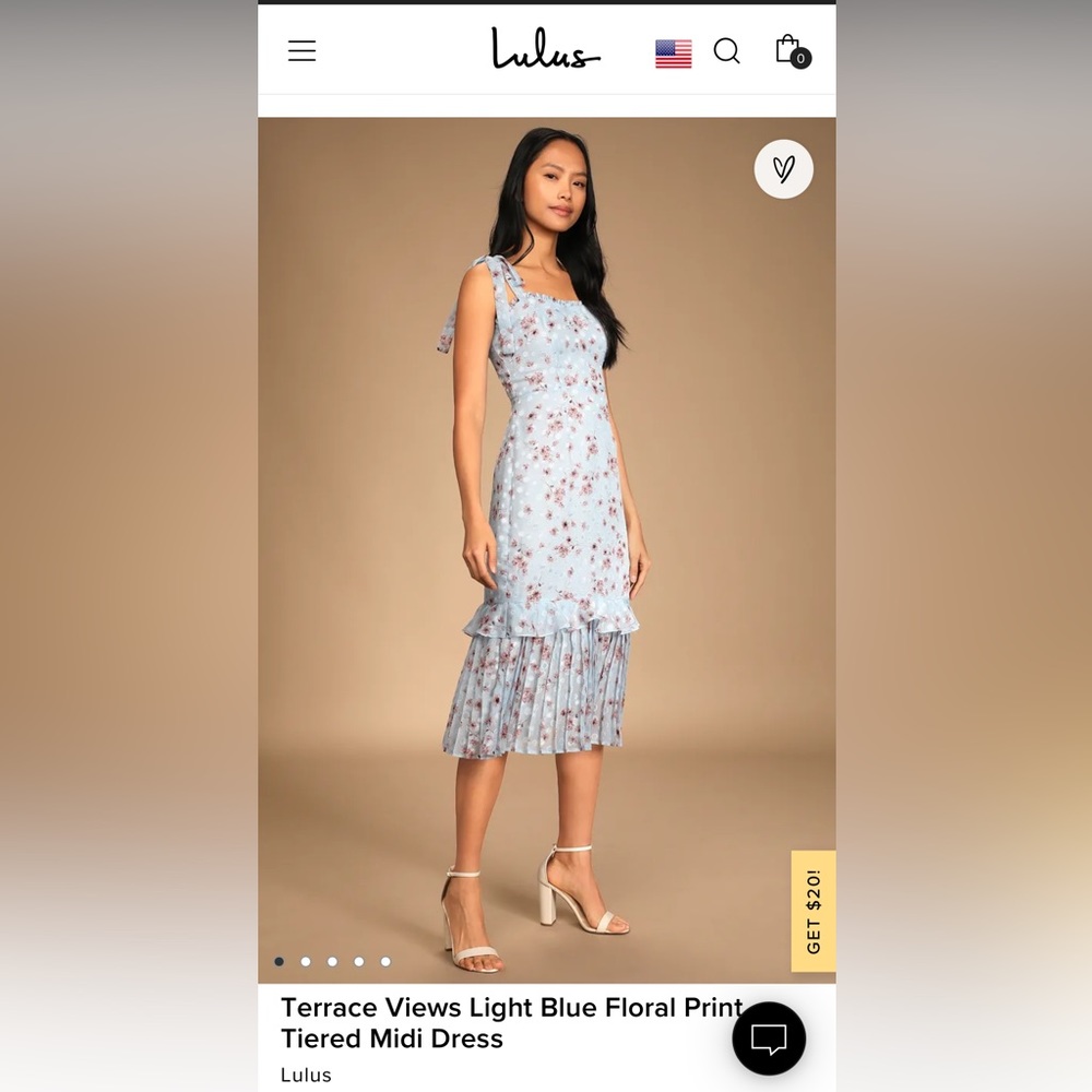 Lulus Terrace Views Light Blue Floral Print Tiered Midi Dress - Size Medium